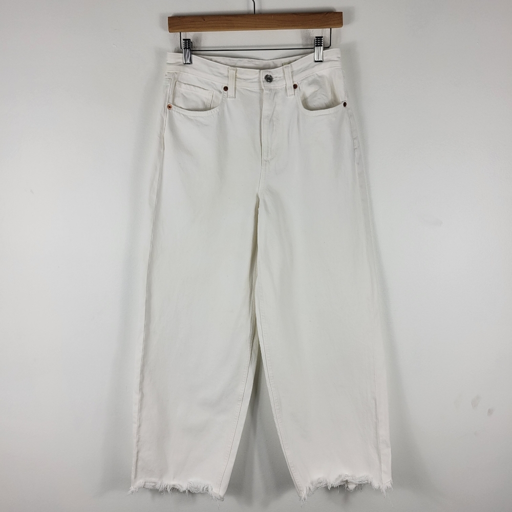 All Saints Jayce High Waist Raw Frayed Hem Wide Leg Jeans